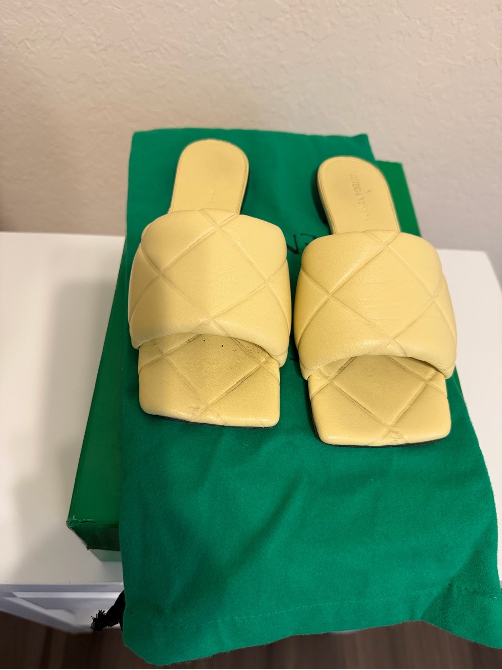 Bottega Veneta Yellow Quilted Slide Sandals